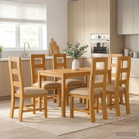vidaXL Ensemble de salle à manger 7 pc Beige Bois de chêne massif (1/5)