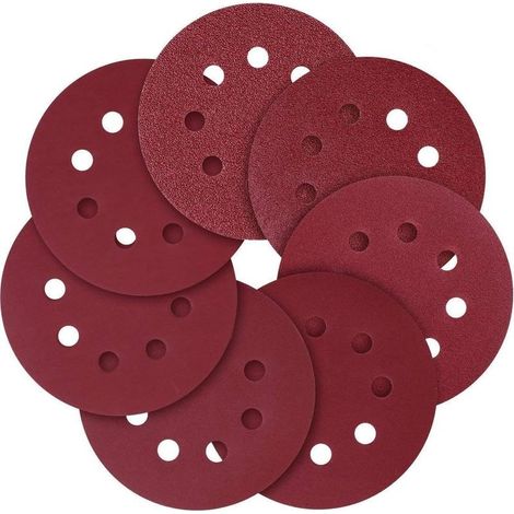 Disc abrasive, 125 mm (5 po), 8 holes, paper of glass of different grains, 40/80/120/240/320/600/800 grains (70 pieces)... - RWCommerce, Industry and Science › Products abrasives and of finish › Me (1/5)