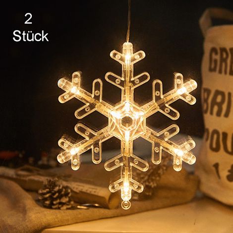 Ensemble de 2 décorations de fenêtre : guirlandes lumineuses à ventouse LED blanc chaud, à piles, motif flocon de neige, motif flocon de neige. (1/5)