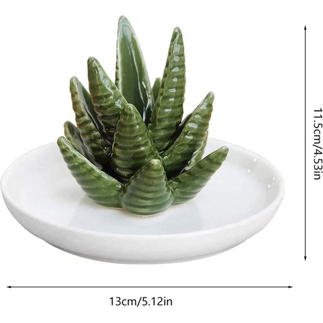 Plateau à Bijoux en Céramique - EINNENFFER - Porte-Bagues Succulent en Aloès pour Organiser Vos Bijoux, Design Élégant et Matériau Durable, Idéal comme Cadeau (1/5)