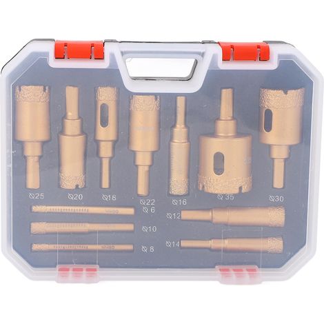 [JAMAIS UTILISÉ]Jeu de 12 forets diamantés M10 (6, 8, 10, 12, 14, 16, 18, 20, 22, 25, 30 et 35 mm), grain 40, pour perçage à sec ou humide, pour brique, marbre, granit et verre. (1/5)