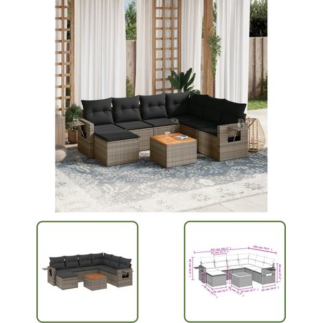 The Living Store 8-tlg. Garten-Sofagarnitur mit Kissen Grau Poly Rattan - Gartenmöbel Set - PE-Rattan Möbel - Outdoor Lounge - Esszimmergarnitur - Balkonmöbel (1/3)