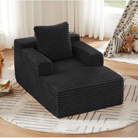 Méridienne convertible noire en velours côtelé avec mousse haute densité et ressorts ensachés (1/5)