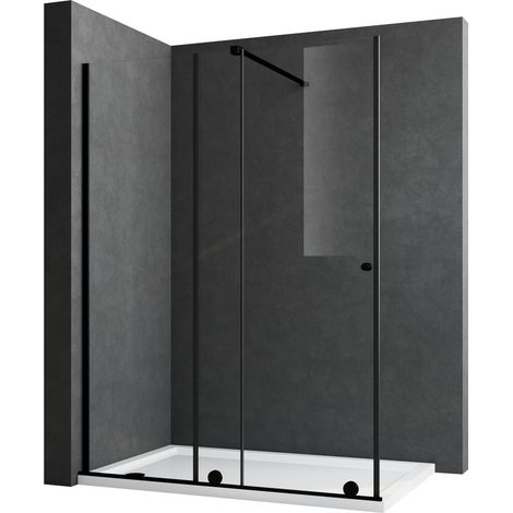 Walk In Duschabtrennung Schwarz 140x185 cm Schiebetüren Dusche Duschtrennwand Walk In Duschwand Schiebetür aus 6mm ESG-Sicherheitsglas