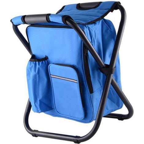 Sac à dos isotherme, chaise pliante légère et grande capacité pour le camping, idéal pour les voyages, la plage, la randonnée et les pique-niques (bleu). (1/4)