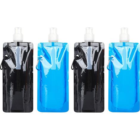 Faltbare Wasserflaschen, 4er-Pack, wiederverwendbare Trinkwasserflaschen, Plastikwasserbeutel, mit Clips, wiederverwendbar. (1/5)