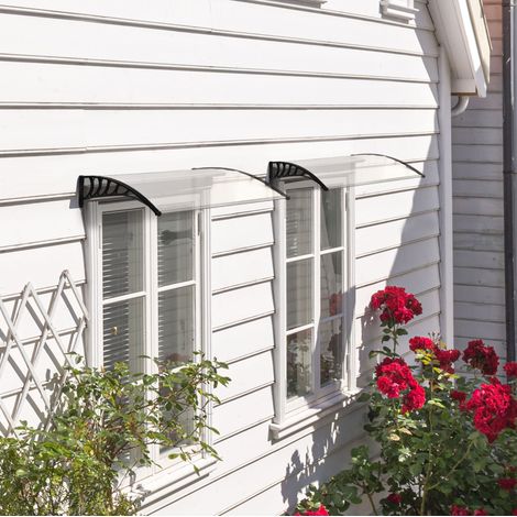 Toldo de puerta de entrada 90 x 150 x 25 cm de policarbonato con protección UV, blanco DESVIAE (1/5)