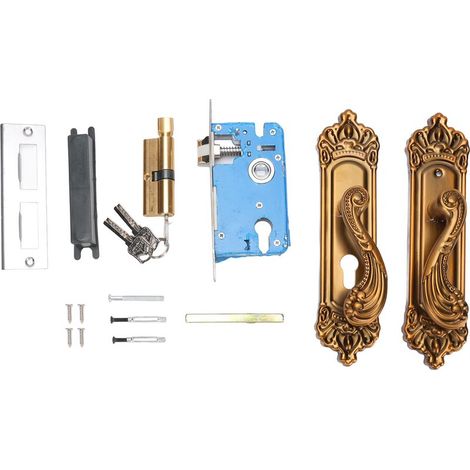 Ensemble de serrures de poignée de porte de Style européen, levier d\'entrée intérieur rétro silencieux en aluminium avec 3 clés pour la maison, la chambre à coucher et la salle de bains (1/5)