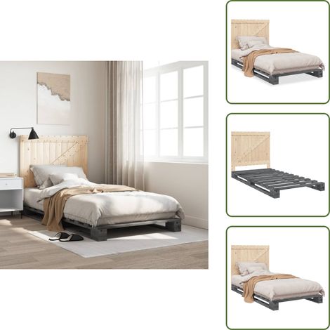 Cama de pino - vidaXL Estructura de cama con cabecero madera de pino gris 100x200cm - Cabecero de cama