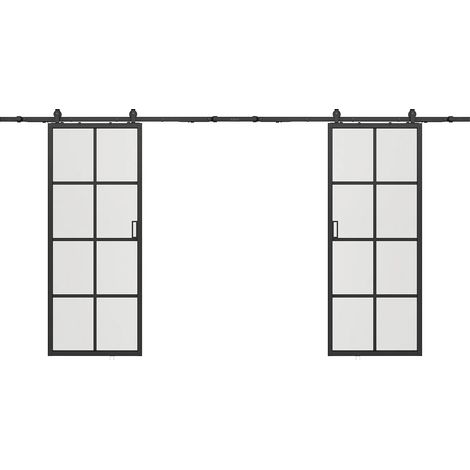 Porte scorrevole doppia esterno muro Alluminio e Vetro temperato 2 x H205 x L63 cm - WILDEN II (1/5)