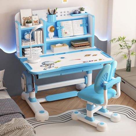 FLASIDU Kindertisch- und Stuhlset, höhenverstellbar, hilft bei der richtigen Sitzhaltung, 117×110×50 cm (blau).