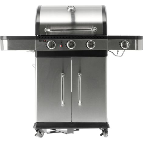 Gril à gaz 11,2 kW, 3+1 brûleurs, acier inoxydable 122 x 57 x 112 cm