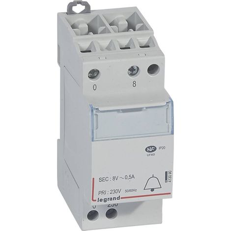 Transformateur modulaire pour sonnerie 230V vers 8 V 4VA 2 modules LEGRAND 413090 (1/2)