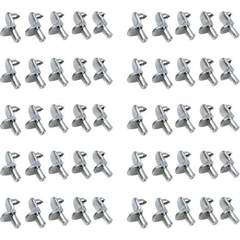 Packung mit 50 transparenten 5-mm-Glasregalwinkeln, stabilen Kunststoffstiften zur Befestigung von Regalen, Möbeln, Schränken und Aufbewahrungsmöbeln. (1/3)