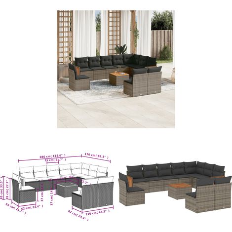 11-tlg. Garten-Sofagarnitur mit Kissen Grau Poly Rattan - Gartenmöbel - Esstisch - Lounge Set - Outdoor Möbel - Rattan Gartenmöbel - Home & Living (1/3)