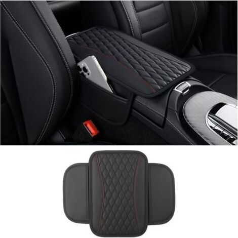 Coussin d'accoudoir voiture - Karteo - Noir - Cuir microfibre avec 2 poches de rangement et mousse à mémoire de forme pour confort optimal (1/4)