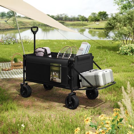 WOLTU Bollerwagen Faltbarer Handwagen Gartenwagen mit Hintertür Rädern und Bremse, Transportwagen Strandwagen für Camping Gartenarbeit Einkaufen Strand, bis 150 kg Tragfähigkeit, Schwarz (1/5)