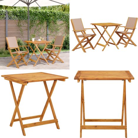 Set da Bistrot 3pz Tortora in Tessuto e Legno Massello - Sedie da giardino - Mobili da esterno