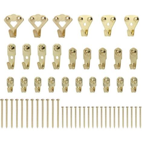 25 Pièces Crochets pour Cadre Photo en Métal avec Clous, Crochets de Suspension de Photo, Assortiment de 5 Tailles pour Charges de 10 à 100 lbs pour Accrocher Photos (1/4)