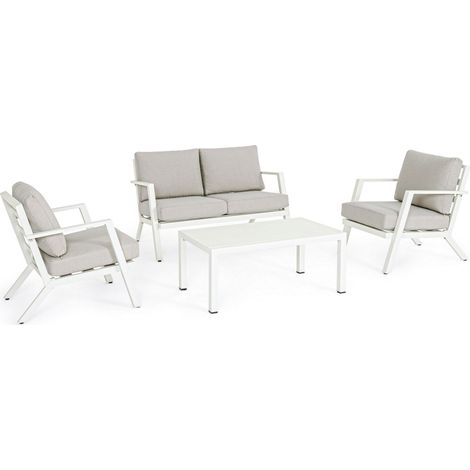 Set da esterno 4 pz Salotto con cuscini Harley bianco (1/10)