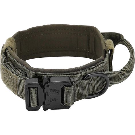 Collier pour chien ajustable en coton résistant, avec boucle métallique, vert armée, taille M