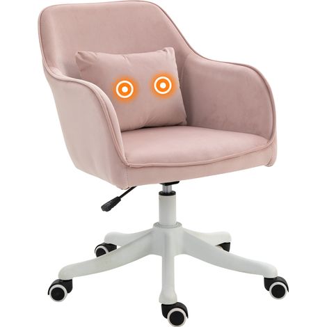 HOMCOM Samt-Bürostuhl, Massagesessel, integrierte Lendenwirbelstütze, höhenverstellbar, 360° drehbar, Puderrosa