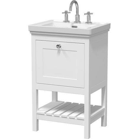 Balterley Coppenhall Bathroom Floor Standing 1 Drawer Vanity & 3 Tap Hole Basin, Pure White, 531mm (1/4)