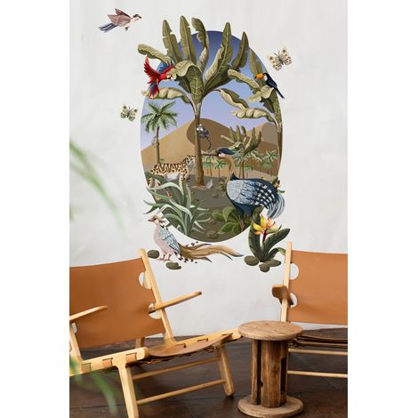 Grand papier peint panoramique découpé, faune sauvage naturel oasis saharienne, 147,5 cm X 83 cm (1/5)