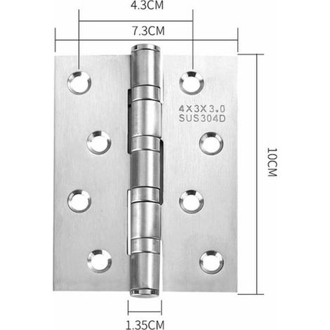 Charniere Porte - Acier Inoxydable 304 - 4 Pouces - Pour Portes Bois Extérieures Intérieures - 2 Pièces (1/5)