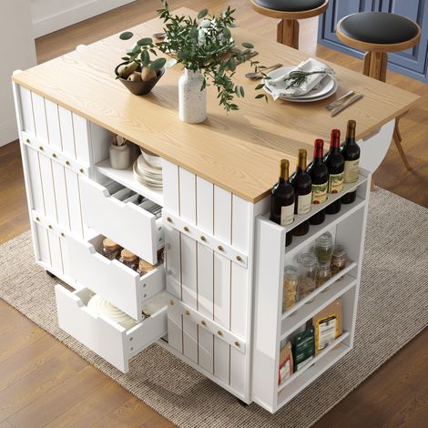 Küchentisch Schrank Aufbewahrung Klappbar 110 cm Weiß OKMYHOME (1/5)