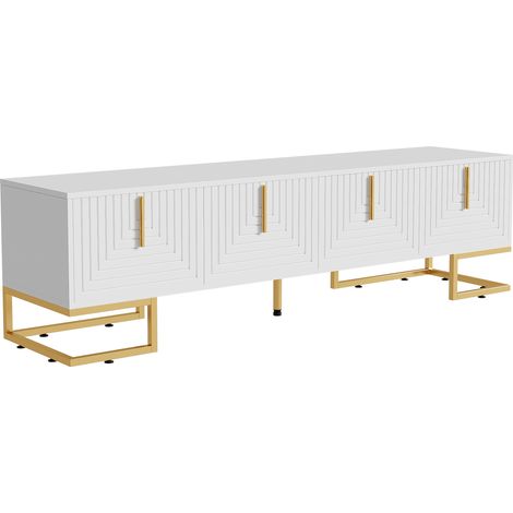 ELVMI Mobile TV con 4 Ante, Cerniere Ammortizzate e Piedini Regolabili, per Soggiorno, in Pannelli di Particelle, Bianco, 170×40×45,5 cm (1/5)