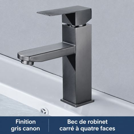 Mitigeur de lavabo carré standard gris pistolet en acier inoxydable épaissi gris 700 g – Livraison gratuite