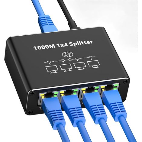Switch RJ45 4 Ports 1000Mbps - Hub Ethernet avec Câble USB-C, Idéal pour Ordinateur, Routeur et TV Numérique (1/5)