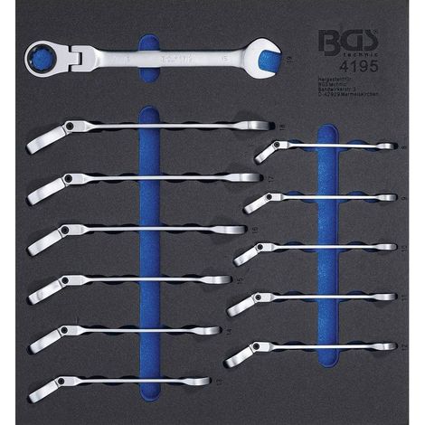 Insert de Servante d Atelier 2/3 - Jeu de 12 Clés Mixtes à Cliquet Coudées 8-19 mm - Précision et Ergonomie - D-Work
