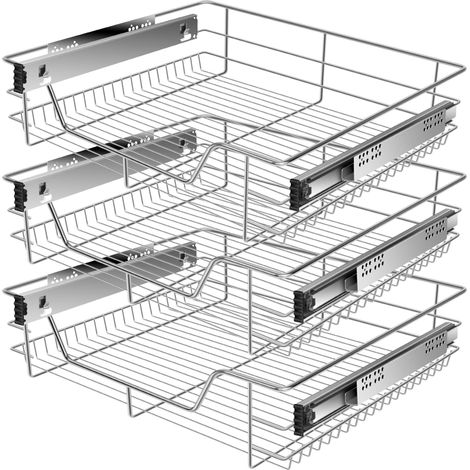KESSER® Teleskopschublade Küchenschublade Küchenschrank Korbauszug Schrankauszug Vollauszug Schublade 3x 60cm - Silber