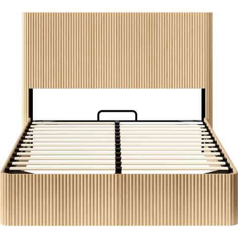 Cama con canapé 140 x 200 cm con elevación hidráulica, diseño ranurado, roble claro (1/5)