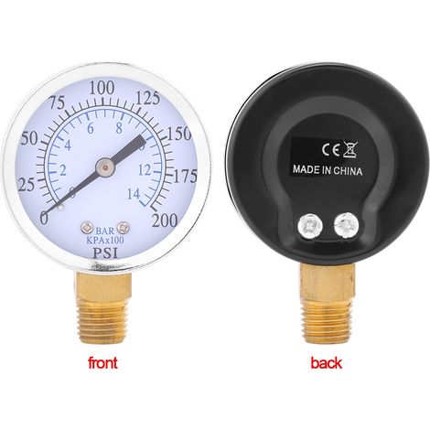 TS-50-14 Manometer 0-200 psi / 0-14 bar, 1/4" NPT-Gewinde. (1/5)