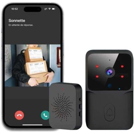 Wireless Doorbell with Camera, 150 Meters, Electronic Doorbell, Doorbell Kit with Plug-in Receivers, Night Vision, Two-Way Audio for Home, Office, Hotel XXW (1/4)