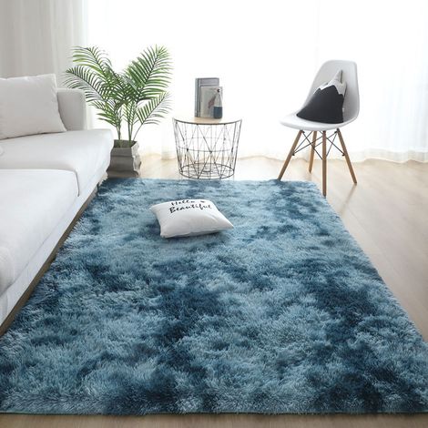 MINKUROW Alfombra De Piso Esponjoso Alfombra De Área Esponjosa De Piel Sintética Alfombra De Piso Degradado Decorativa Para Dormitorio Sala De Estar Comedor (Azul, 80x160cm) (1/4)