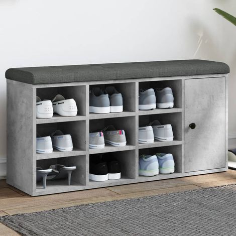 vidaXL Schuhbank grau Beton 102x32x50 cm Holz