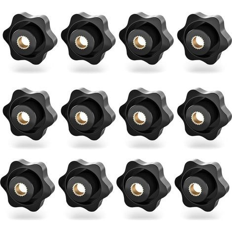 Lot de 12 écrous à poignée étoile en plastique noir Filetage intérieur M8 Vis à poignée étoile Vis moletée pour machine-outil (1/5)