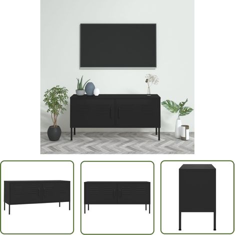The Living Store TV-Schrank Schwarz 105x35x50 cm Stahl - TV Schrank - Fernsehtisch - Eichefarbenes Holz - Metallregal - Schwarz (1/5)