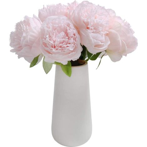 2 Blumensträuße, künstliche Pfingstrosen, 10 Köpfe, Seidenblumenblätter für Zuhause, Büro, Hochzeit, Festival, Bar-Dekoration (Hellrosa) (1/5)