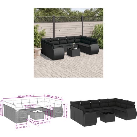 Salon de jardin 10 pcs avec coussins noir résine tressée - Ensemble Salon De Jardin - Mobilier De Jardin - Canapé Jardin - Fauteuil Jardin - Table Basse Jardin - Home & Living (1/3)