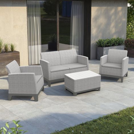 Outdoor-Set Granite: 4-Sitzer, Tisch. UV-beständig, wasserdicht, grau. (1/4)