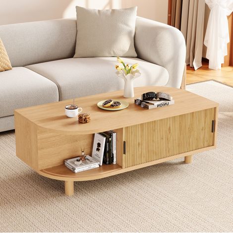 Couchtisch 100/50/35 cm in Naturholzoptik mit 2 Rollladentüren und Stauraum (1/5)
