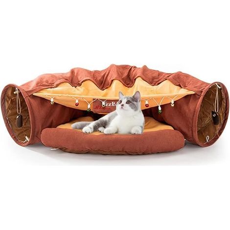 Lit pour Chat - MARQUE - Tunnel avec Tapis - 2 Boules à Gratter - Confortable et Amovible (1/4)