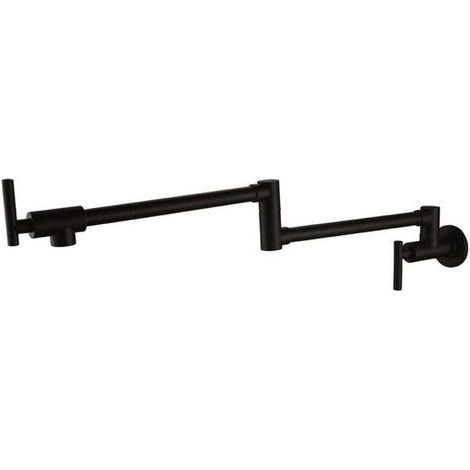 Rubinetto da parete con beccuccio, in acciaio inox robusto con doppio snodo retrattile, leva pieghevole e 2 maniglie, nero (1/4)