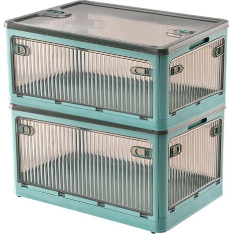 Lot de 2 boîtes de rangement avec couvercles, bacs empilables de 28 L pour rangement avec roulettes, boîtes de rangement pliables avec cinq portes, boîtes de rangement pour chambre à coucher (1/5)