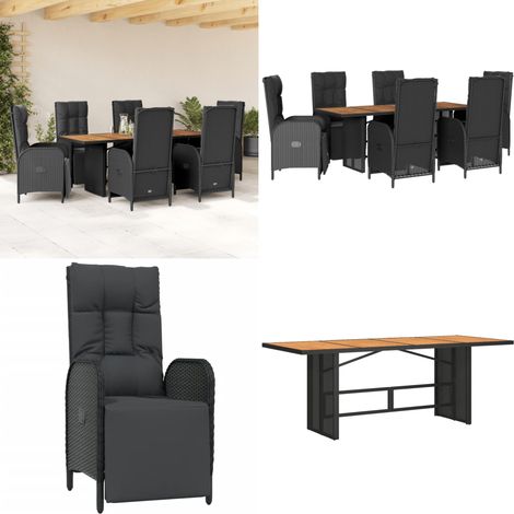 7-tlg. Garten-Essgruppe mit Kissen Schwarz Poly Rattan - Gartenmöbel - Esstisch - Gartenset - Outdoor Möbel - Rattan Sessel - Home & Living (1/5)